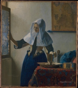  agua lienzo - Mujer joven con una jarra de agua Barroco Johannes Vermeer